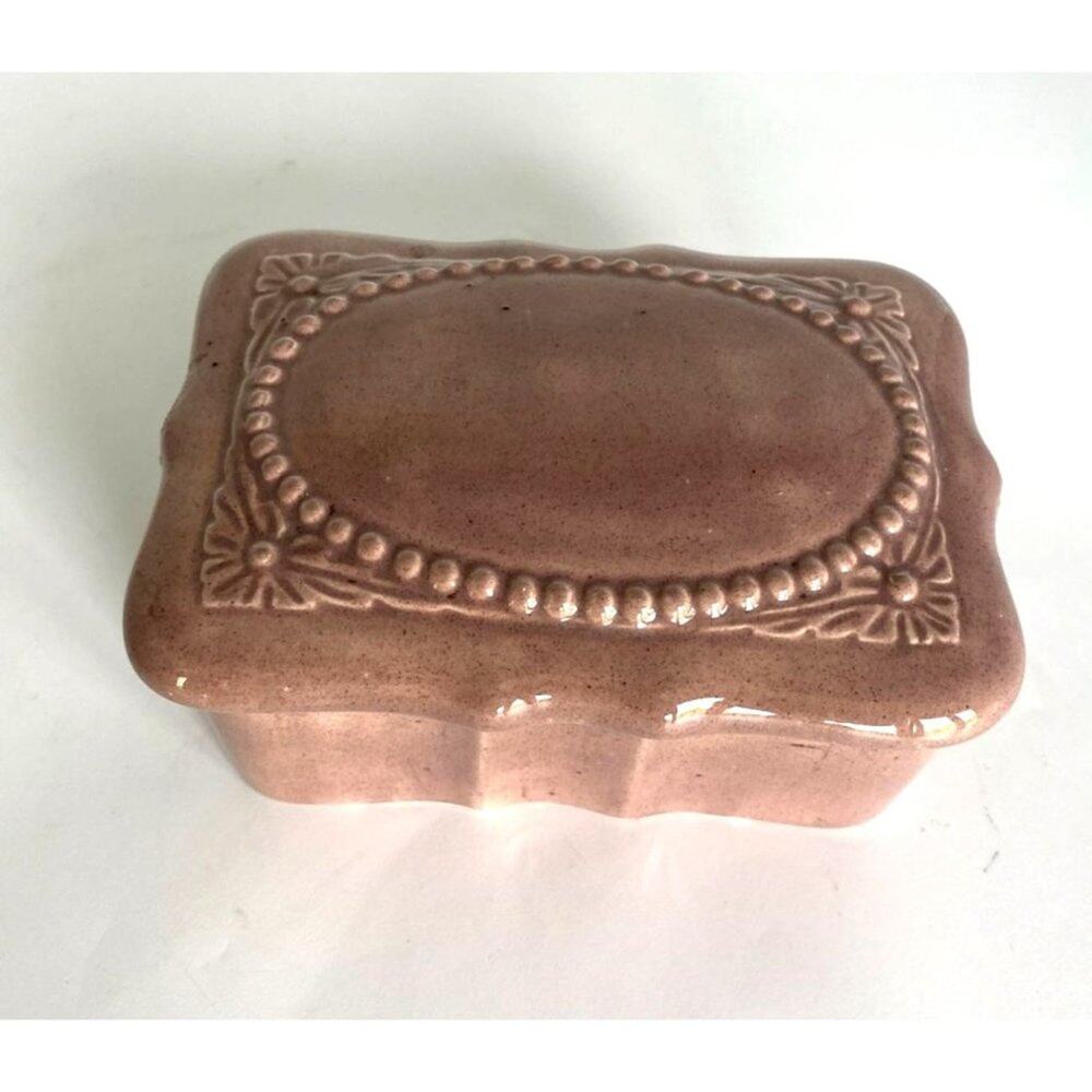 Vintage Pink Ceramic Trinket Box with Top